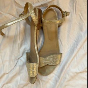 Gold Flat Sandals with Ankle Strap